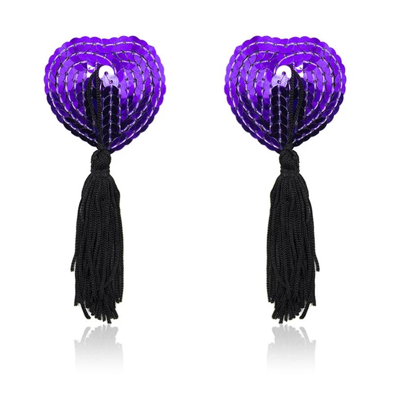1Pair Sexy Pasties Stickers Sequin Nipple Covers with Tassels Heart Shape Nipple Stickers Pasties  Chest Stickers