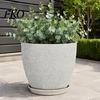 Drainage System Garden Pot Grey Flowerpot with Saucer, Modern Planter Lightweight Flower for Patio Holes, Plant Indoor Outdoor Use Weatherproof