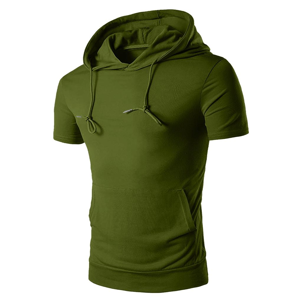 Men's Sport Casual Short Sleeved Hooded Vest Gym Fitness Running Workout Sweatshirt Sportswear Pullovers