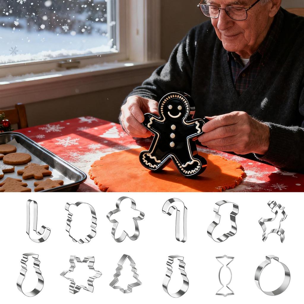 6-Piece Stainless Steel Christmas Cookie Cutters Set, Baking Molds for Fondant, Cheese, Pastry & Holiday Party Decor with Kids