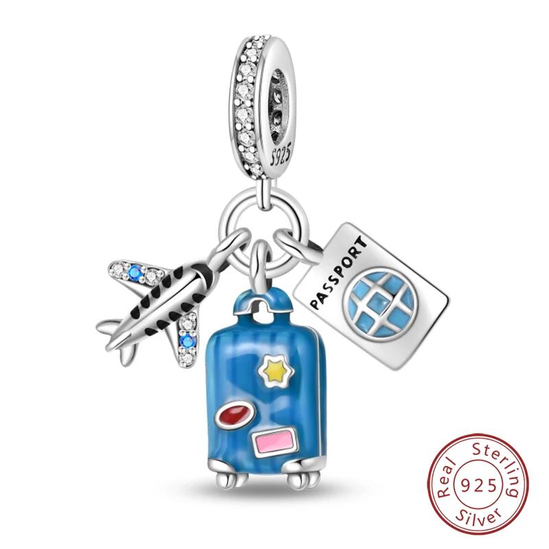 925 Sterling Silver Charms Bead Travel Series Luggage Camera Aircraft Charm Fit Original Bracelet Pendant DIY Jewelry for Women