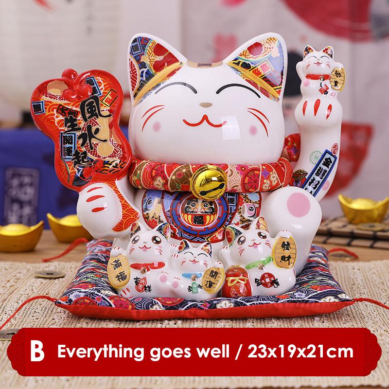 9 Inch Ceramic Maneki Neko Money Box Lucky Fortune Cat Figurine Coin Bank Home Decoration Kitten Ornament Business Gift