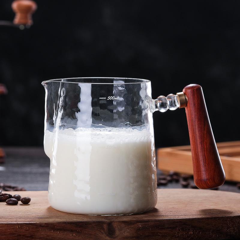 Latte Cup, Coffee Latte Tank Thickened Handmade Hammer Pattern Borosilicate Glass, Coffee Machine Matching Milk Foam Cup Utensils