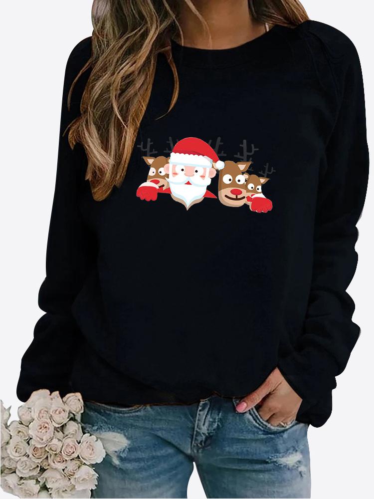 Autumn New Sweater Autumn and Winter Women's Christmas Theme Printing Sweater Round Neck Long Sleeve Casual Sweatshirt Plus Size Top