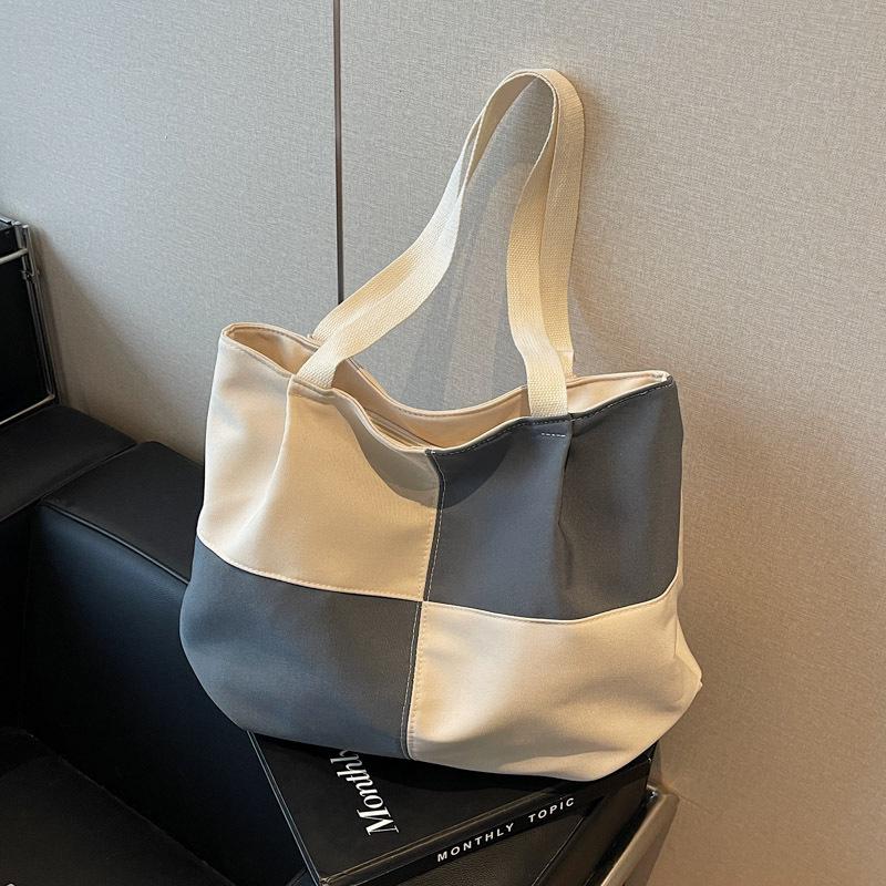 Canvas Bag Women's Large-capacity Autumn and Winter New Contrasting Color Shoulder Bag Texture Class Commuter Tote Bag
