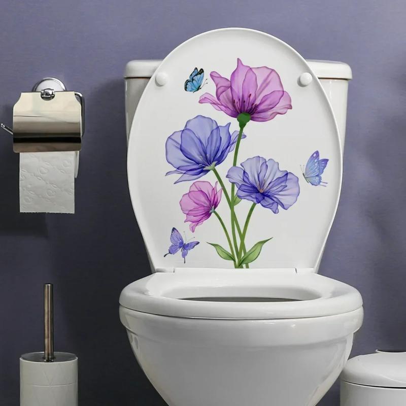 

Flowers Plant Leaves Toilet Sticker Bathroom Wall Stickers Decoration Home Self Adhesive Wall Decal Stickers Flowers Room Decor 20x30cm
