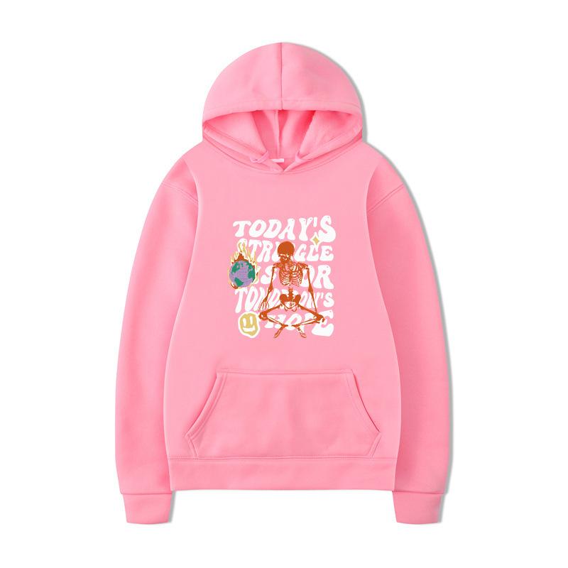 Textual Skeleton Hoodies Print Fashion Sweatshirt Hip Hop Casual Unisex Autumn Winter Fleece Streetwear Tops