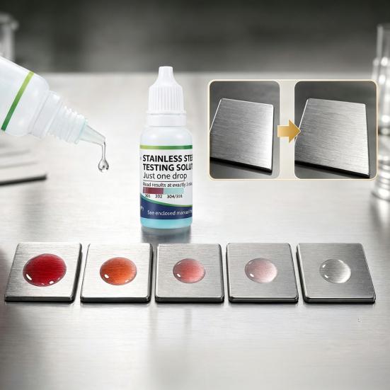 1/2 Pezzi 15ML Liquido di Test in Acciaio Inossidabile, Gocce Identificative Acciaio Inossidabile 200-304, Soluzione di Analisi per Tavola di Test Metalli per Laboratorio Cucina