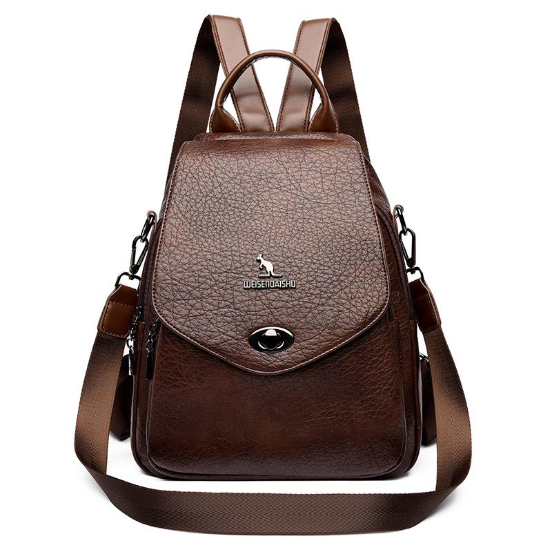 Schoolbag Flip Lock Backpack Women's 1011 New Soft Leather Anti-theft Backpack Multifunctional Commuter Travel School Bag