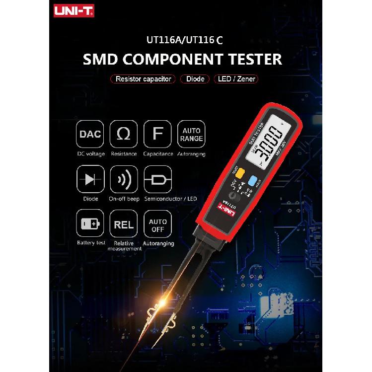 UNI-T SMD Multimeter UT116A UT116C Auto Range Micro Tweezers for Electronic Components LED Digital Tweezers Smart SMD Tester