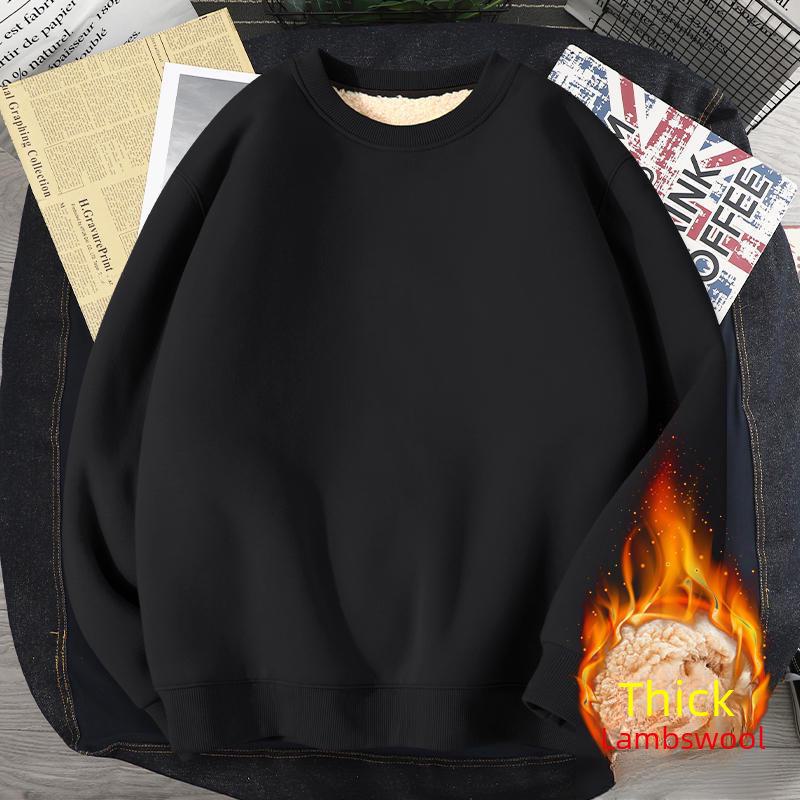 Men's Fleece-Lined Round Neck Sweatshirt, Thick Pullover, Long Sleeve, Hoodless, Large Size, Warm.