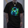 Taglie Europee T-Shirt da Uomo con Cuffie DJ Verde Neon e Blu Simboli Musicali - Una Stylish T-shirt Estiva Streetwear Urbana