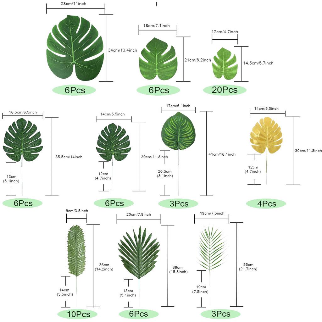 Tropical Plant Decor Set With Artificial Palm Leaves For Hawaii Jungle Party Supplies