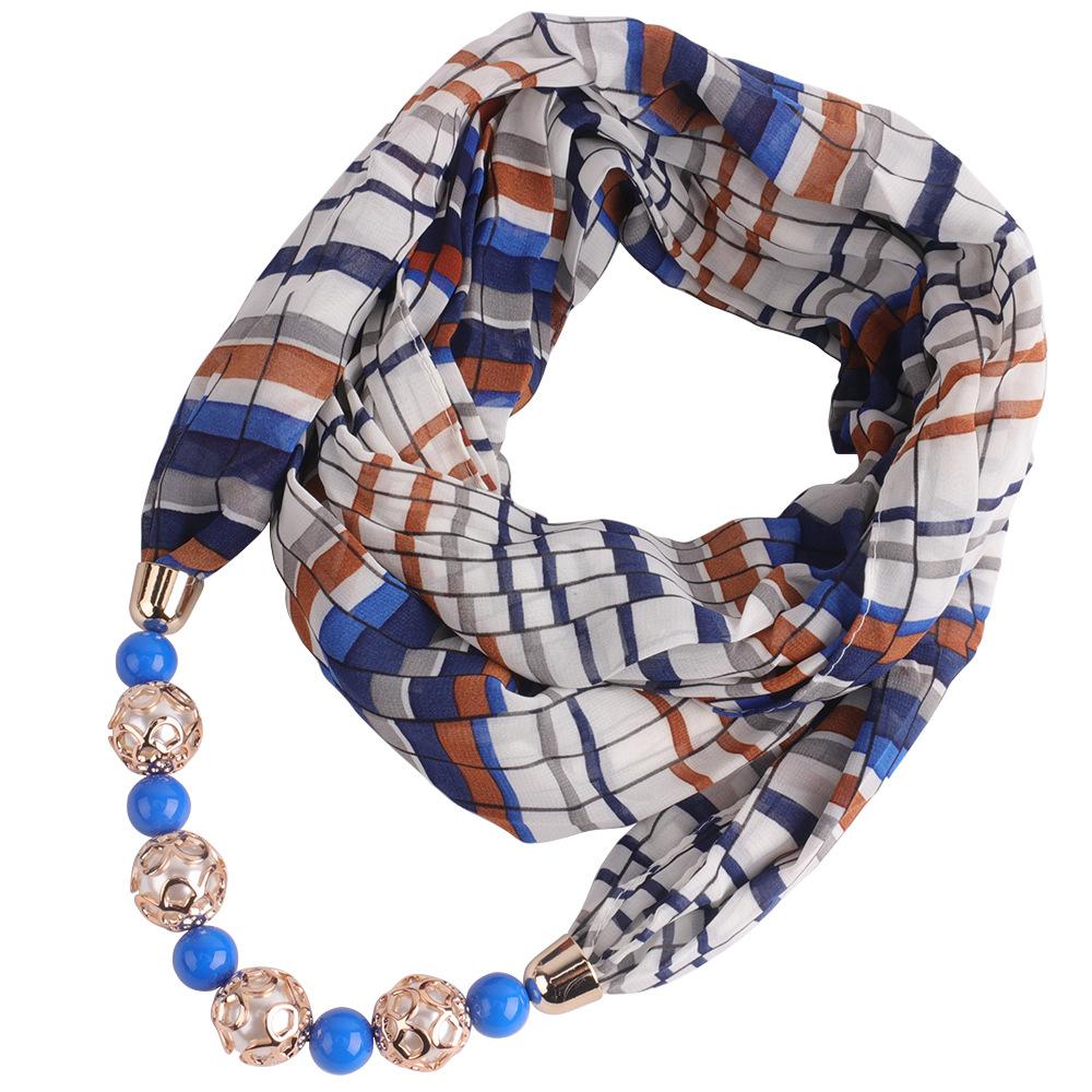 Chiffon Scarf Spring and Summer Women's Pearl Necklace Pendant Scarf Rainbow Scarf Clothing Accessories Scarf