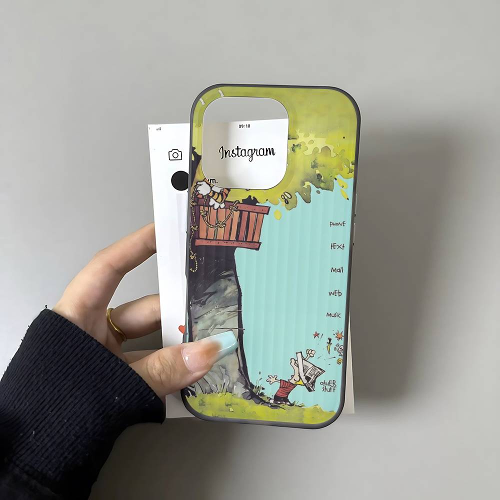 

C-Calvin And H-Hobbes For IPhone 16 15 14 13 12 11 17 Pro Max Plus Wave Corrugated Phone Case Anti Drop Cover iPhone 16 plus