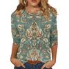 Women's Fashion Casual Seven Sleeve Vintage Printed Round Neck T-Shirt Top