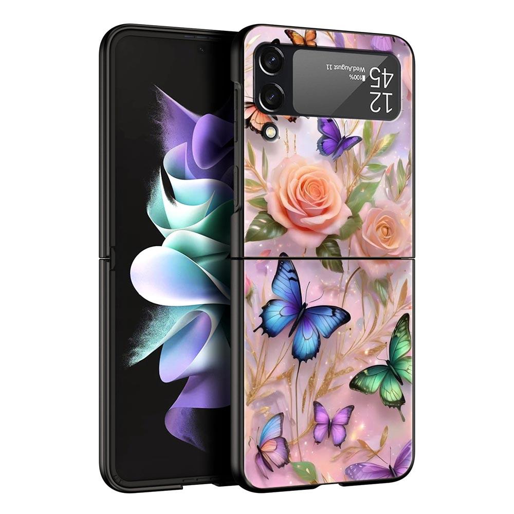 Butterfly Design Hard PC Phone Case For Samsung Galaxy Z Flip 7 6 5 4 Black Cover For Galaxy Z Flip 3 Foldable Fundas Shell Bags
