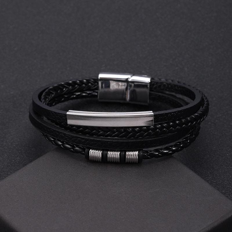 Stainless Steel Bracelet, Men's Leather Chain, Magnetic Attachment, Retro Style Men's Bracelet
