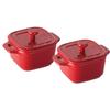 Staub Cocotte Set van 2 Keramische Bewaarcontainers Japanse La Cocotte Vierkant "Vierkante Kers, 8cm, 2" Hittebestendige Container, Magnetronbestendig [Officieel
