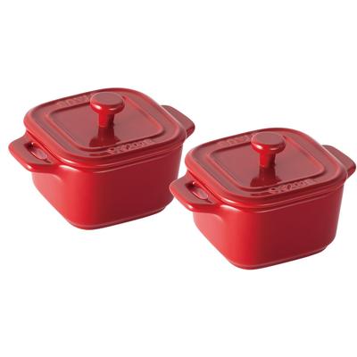 סט זוגי קוקוטה אחסון קרמי יפני La Cocotte מרובע "דובדבן מרובע, 8 ס"מ, 2" מיכל עמיד בחום, בטוח לשימוש במיקרוגל [רשמי