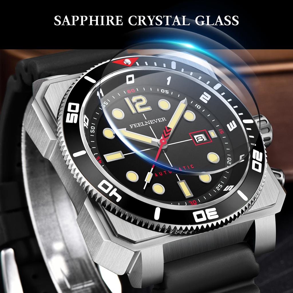 FEELNEVER new mechanical watch fashion men's watch luminous waterproof sapphire glass 316L stainless steel watches for men+BOX
