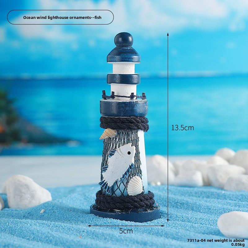 Mediterranean Wooden Lighthouse Decorative Figurine Home Office Gift For Beach Lovers