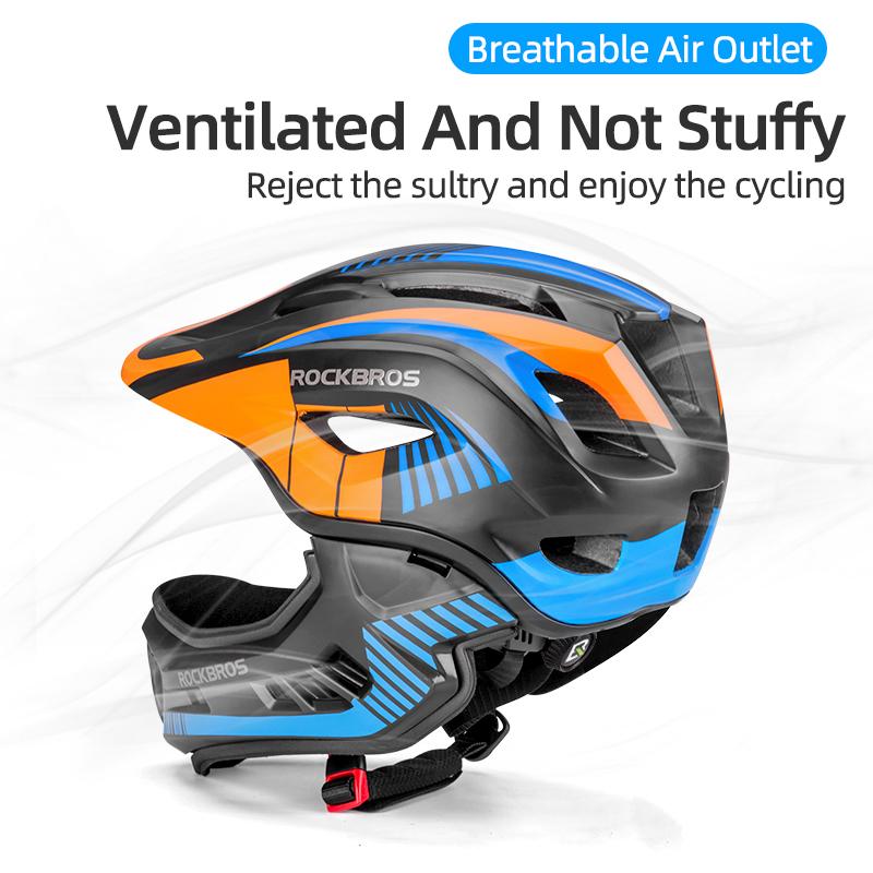 Casco da Bicicletta Integrale Rockbros per Bambini Casco da Downhill Rimovibile Integrato Ammortizzante Anti-Sudore Con 12 Aperture di Ventilazione