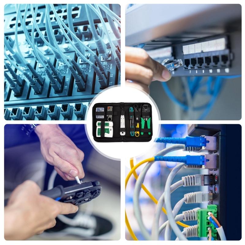 RJ45 Crimp Tool Kit, Ethernet Crimping Tool with Cat6 RJ45 Pass Through Connectors & Protections Boot, Cable Tester