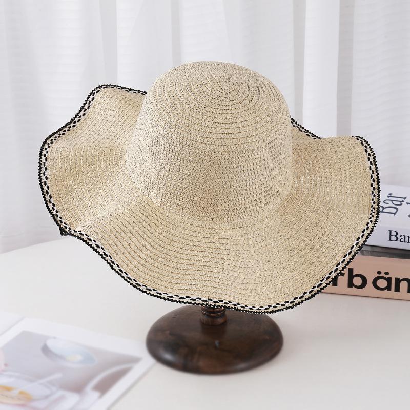 French Big-Brimmed Straw Visor Women'S Summer Sun Protection Sun Hat Seaside Outing Wide-Brimmed Bucket Hat Fashionable And Versatile