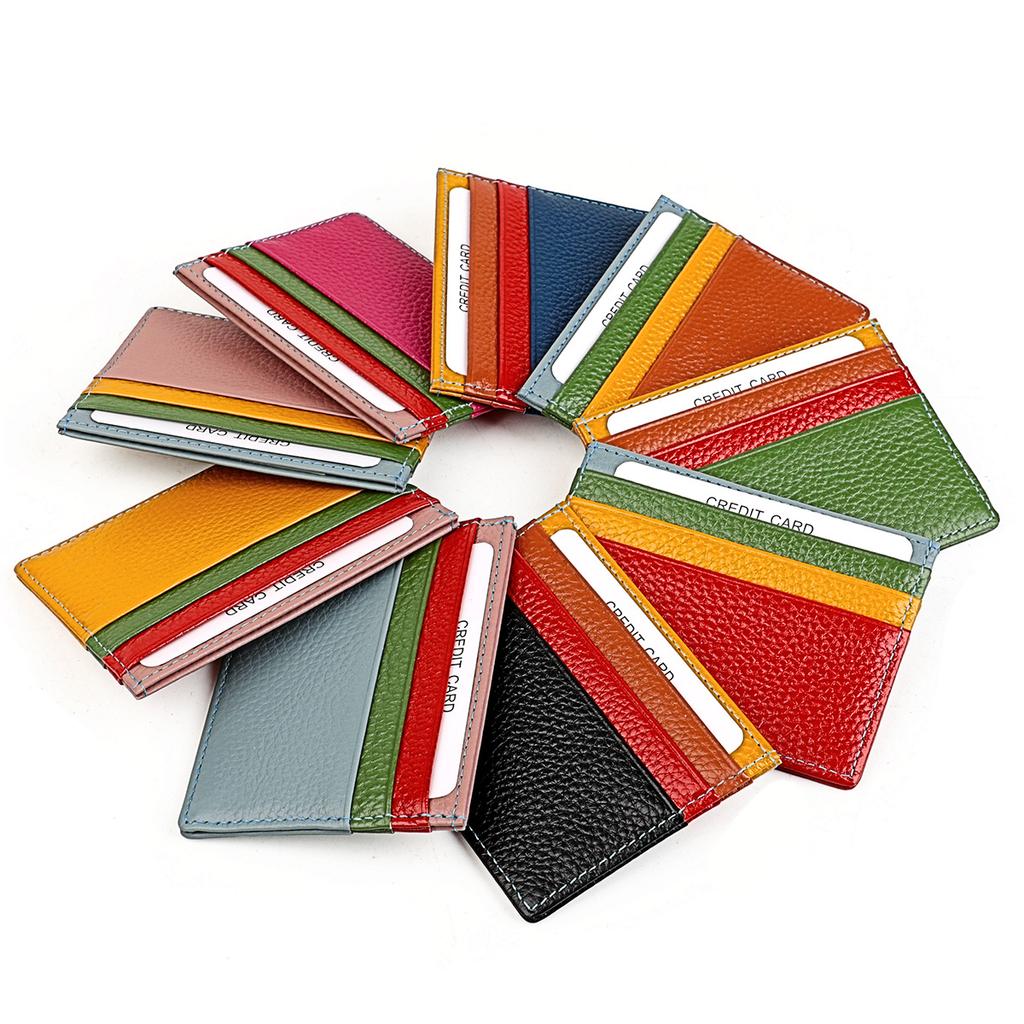 Ultra-thin Unisex Multicolor Card Header Cowhide Multi-Card Slot Mini Wallet-Dark Brown