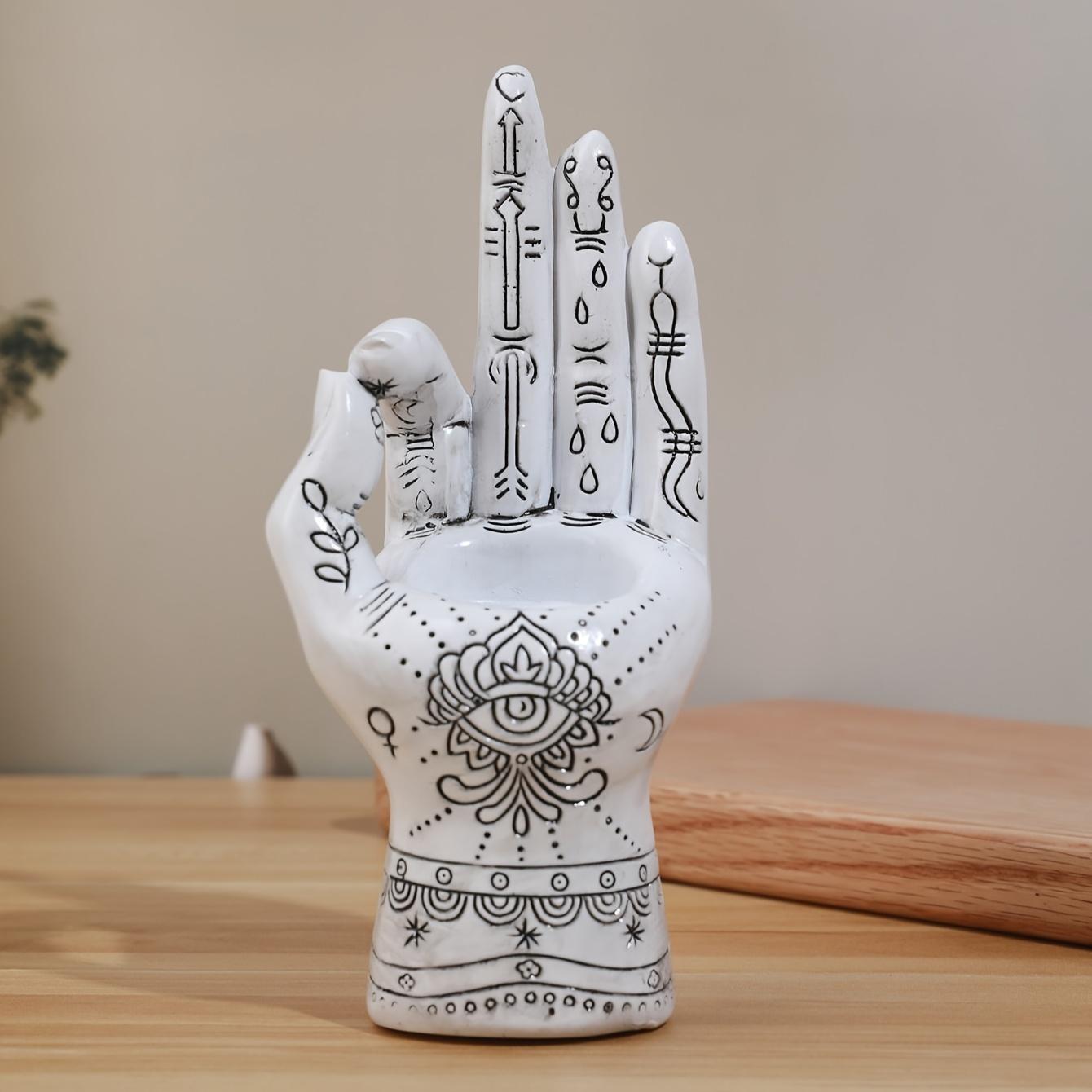 Resin Yin Yang Palm Candle Holder Halloween Incense Burner Statue Home Decor