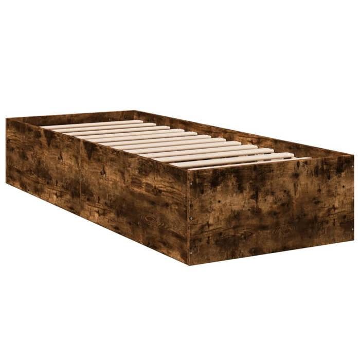 VidaXL Cadre de lit chêne fumé 100x200 cm bois d'ingénierie, meuble de chambre à coucher, sommier, lit à panneaux, lit, lit 3281053
