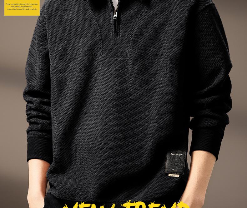 Men's High-End Half-Zip Corduroy Plush Hoodie: European Cotton, Ribbed Long Sleeve, Loose Fit, Autumn Polo Shirt.