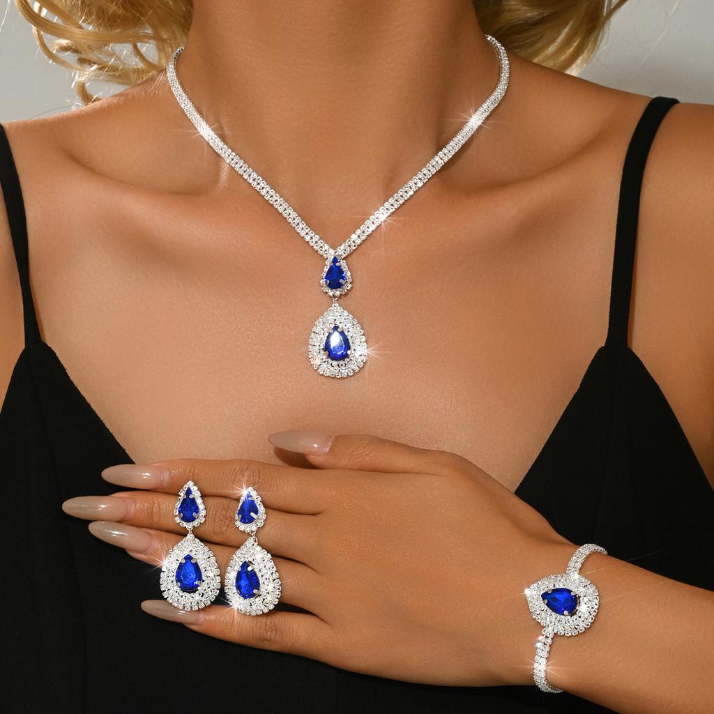 Classic multi-color pendant necklace, earring, bracelet set, sparkling wedding rhinestone, banquet, wedding chain set