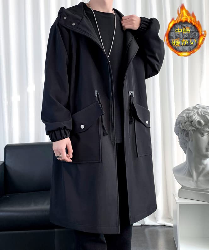 Winter Long Melton Chesterfield Loose Solid Long [foveitaa] Men's Coat, Coat, Windbreaker, Oversized, Fit, Color, Padded, Warm, Cold-Proof, Windproof,