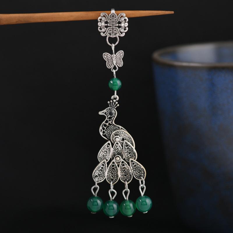 Cheongsam pressed placket classical peacock agate fringed pendant pendant female antique pendant Hanfu accessories