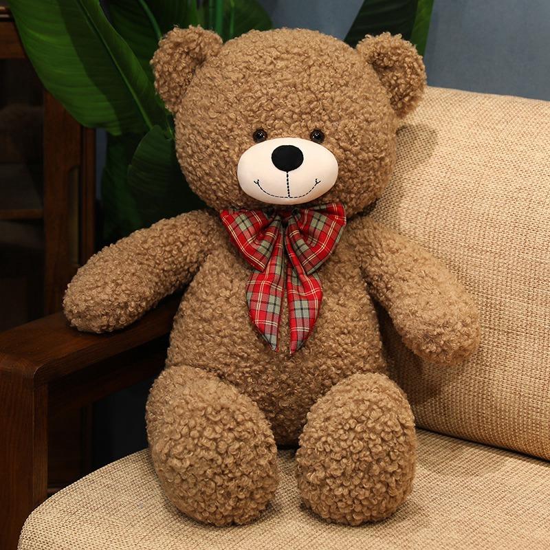 Großer Teddybär mit Schleife, Plüschtier, großer Bär, Kuschelbär, Mädchen, Firma, beruhigende Stoffpuppe 100cm（2.05kg） hellbraune