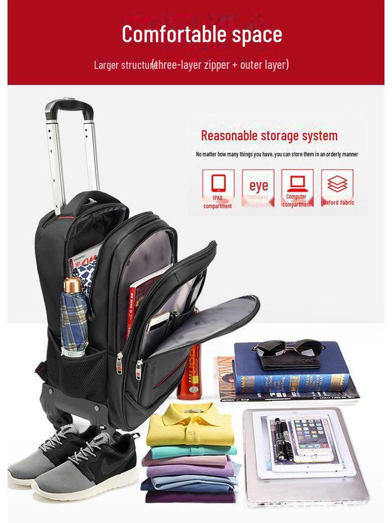Multifunctional Business Travel Backpack with Detachable Wheels - Large Capacity, Waterproof, and Wear-Resistant.