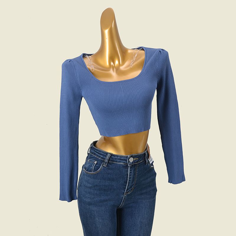 Foreign Trade Square Collar Slimming High Waist Pullover Long-Sleeved Sweater