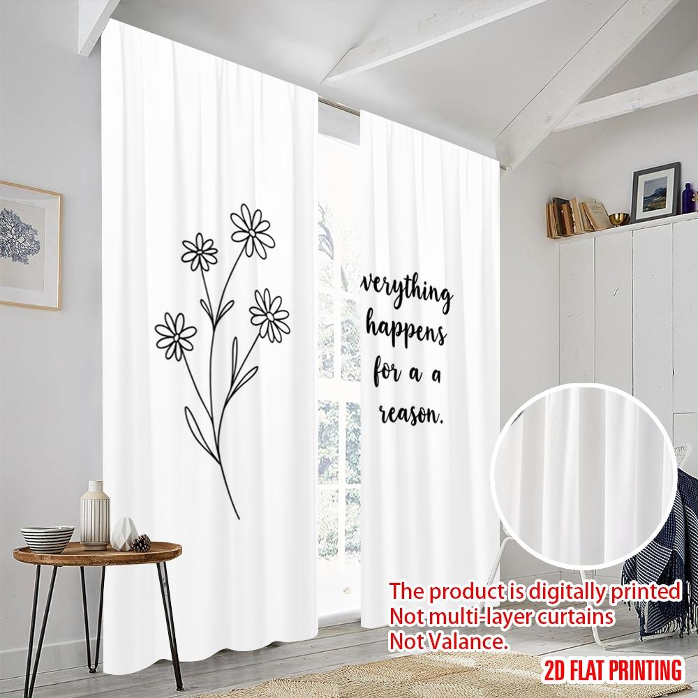 2pcs 2D Flat Printing Curtains Floral Motivational Quote 100% Polyester Without Electricity Holiday Decorations Perfect for