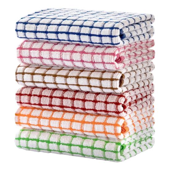 

12 шт. кухонных полотенец, впитывающих воду, хлопковых полотенец для мытья посуды, ярких клетчатых цветов, легких для кухни