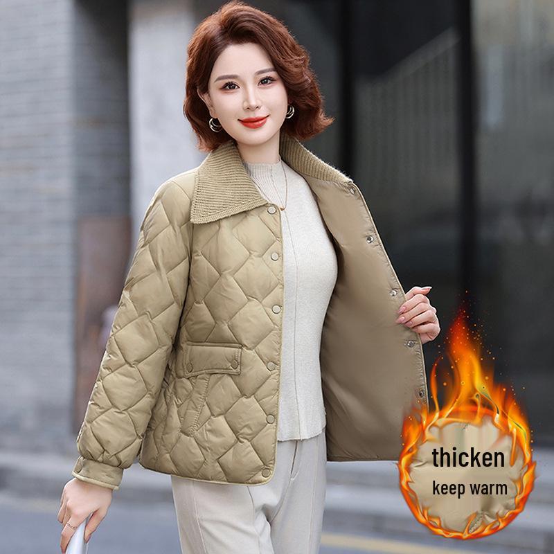 Petite Stylish Cotton Jacket for Middle-Aged Women, Autumn/Winter Short Coat, Warm Lightweight Outerwear for Elderly Women