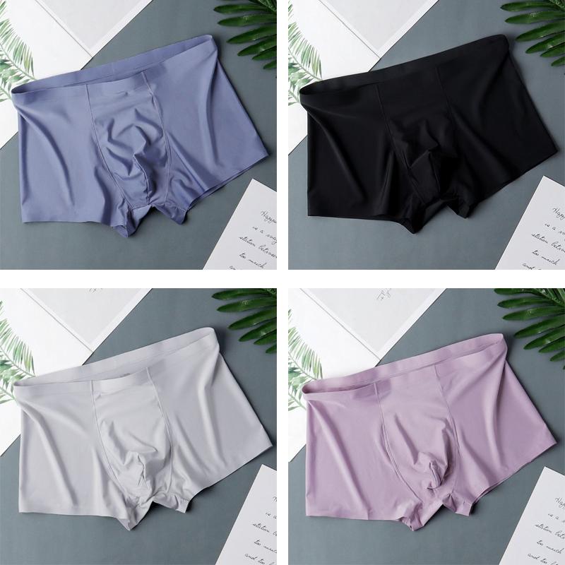 Men's Ice Silk Sexy Seamless Boxer Shorts Underwear Fashion Underpants Male Comfortable Ultra-thin Breathable Panties