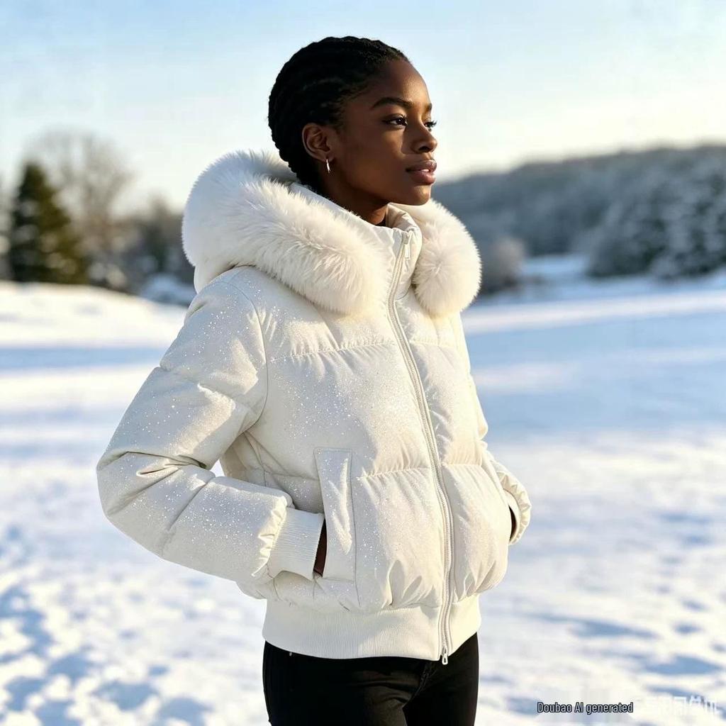 Women's Winter Hooded Fur Collar Down Jacket - Thickened Short Cotton Coat