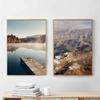 Scandinavo Natura Paesaggio Tela Pittura Erba Ponte Spiaggia Tramonto Wall Art Poster Stampa nordica Immagine moderna Home Decor
