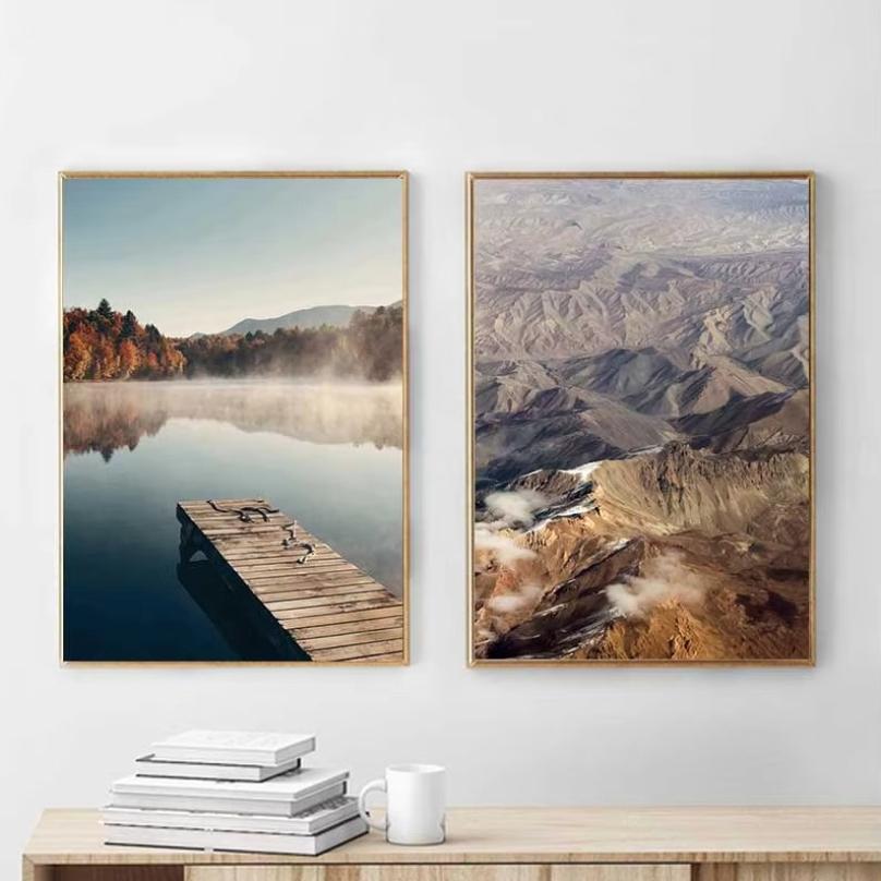 Scandinavo Natura Paesaggio Tela Pittura Erba Ponte Spiaggia Tramonto Wall Art Poster Stampa nordica Immagine moderna Home Decor