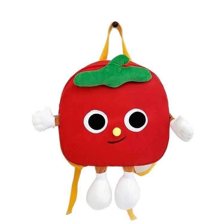Canvas Cartoon Tomato Plush Backpack With Fun Cartoon Pattern Students For