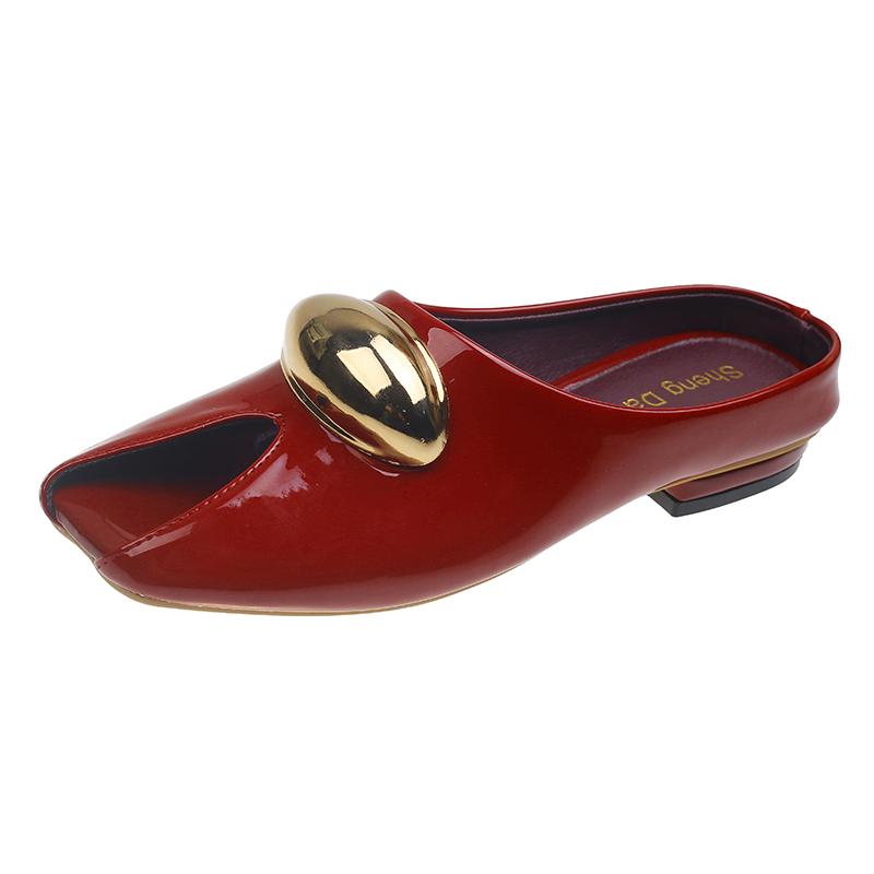 Fashion French Leopard Print Metal Buckle Square Toe Shallow Mouth Baotou Half Slippers Women's Spring and Summer New Slip-on Flats