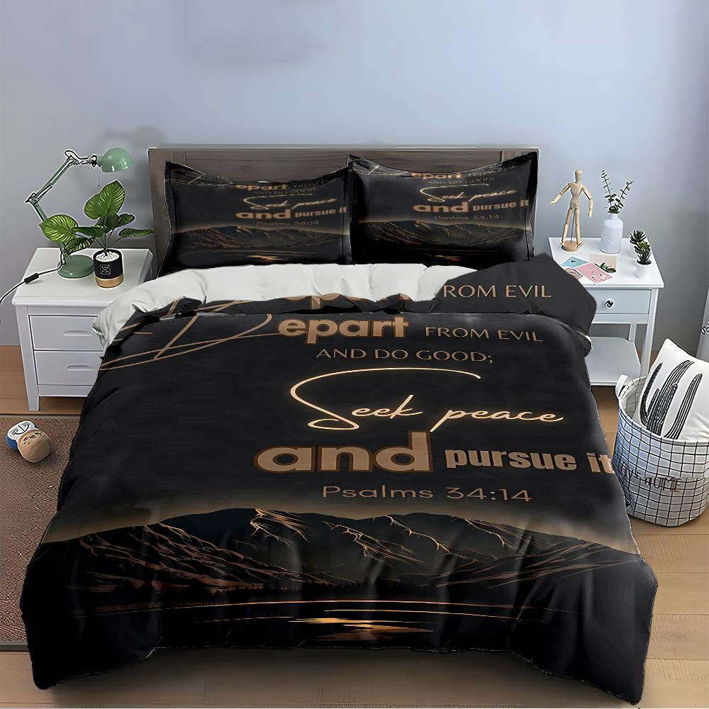 Inspirational Psalm 34:14 Scripture Bedding Bedding set (1 duvet cover, 2 pillowcases, duvet not included)