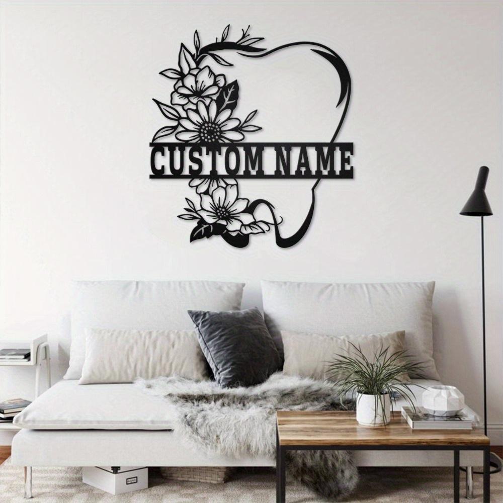 Personalized Metal Sign Floral Silhouette Matte Iron Art Home Decor Wall Hanging Holiday Gift